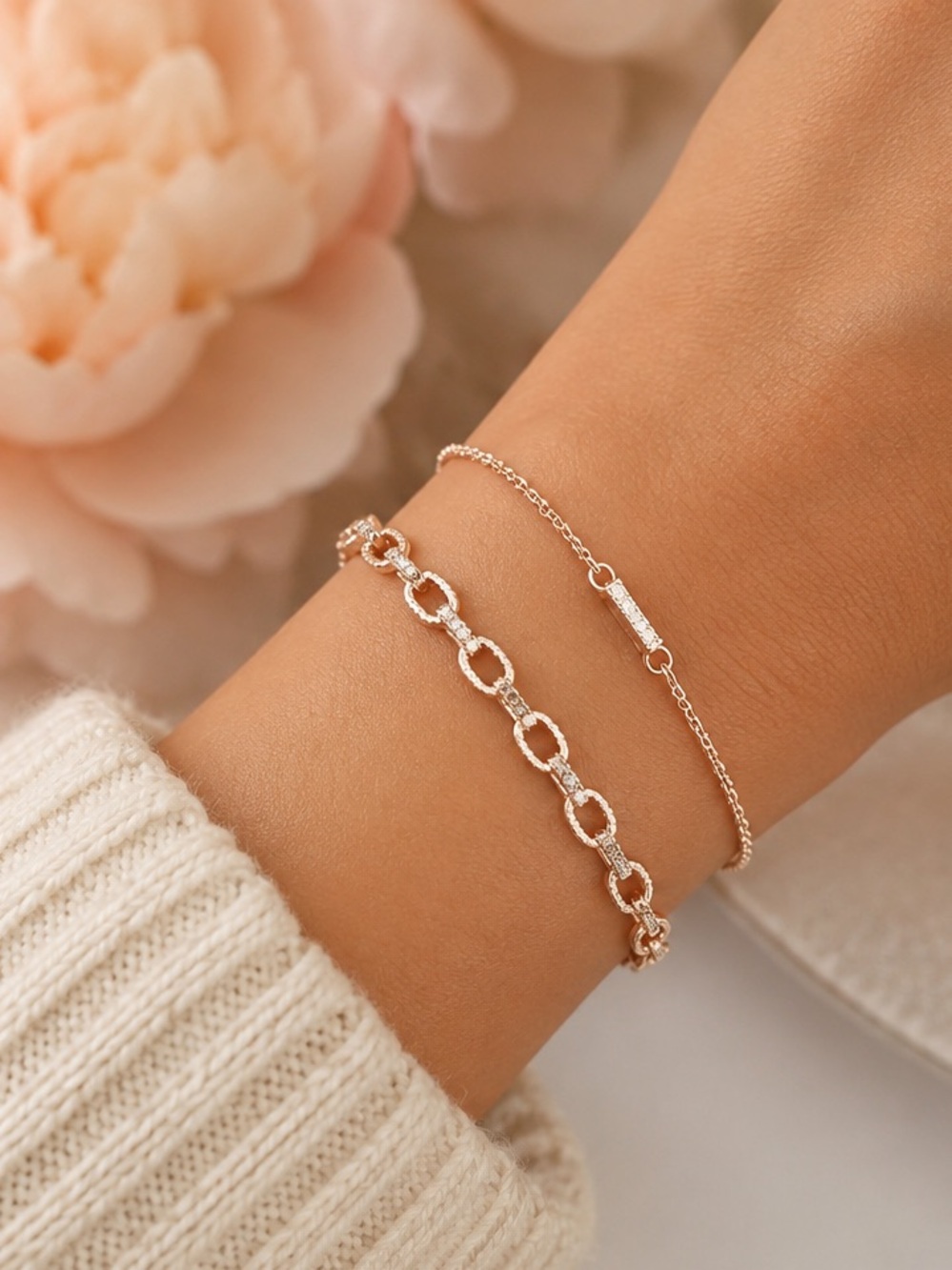 NWT Persimmon Rose Gold CZ Bracelet Set of 2 Chain Rhinestone Jewelry